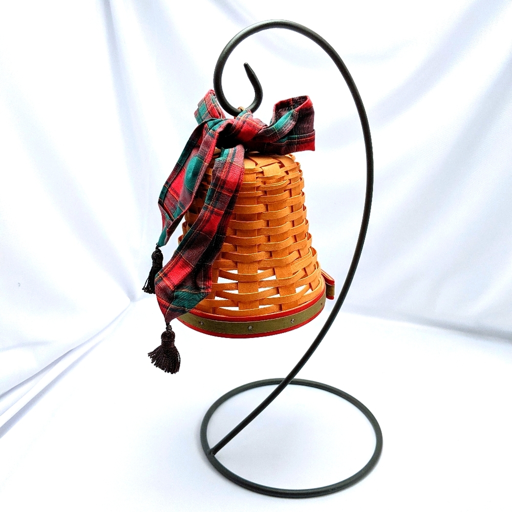EUC Longaberger 2000 Christmas Bell & Iron Stand